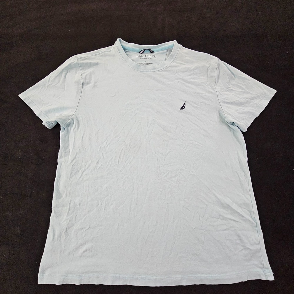 Nautica‎ Performance Tee Blue Short Sleeve Cotton Spandex T-Shirt Men's L